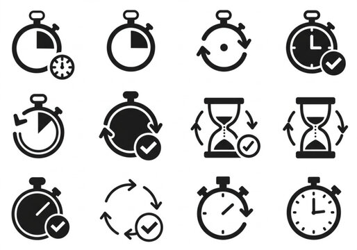 Vector art of collection of various time related icons isolated on white background