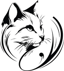 Obraz premium Black and white black cat vector illustration cute cartoon pet drawing silhouette design