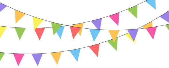 Colorful watercolor carnival garland with flag. Decorative colorful party pennants for birthday celebration, festival decor. Colorful bunting flags.