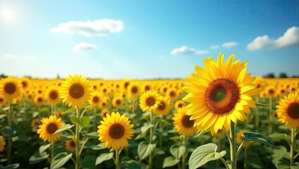 Fototapeta premium A vibrant field of sunflowers under a clear sky.