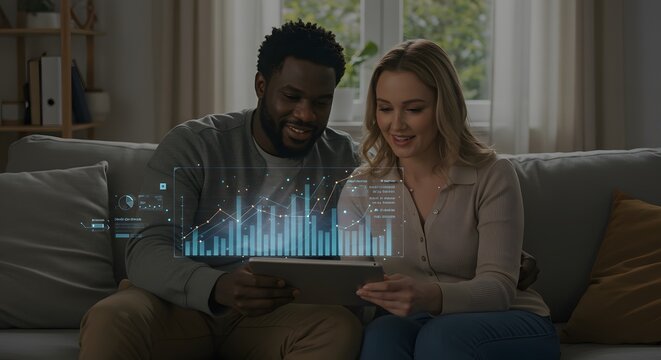 Couple Analyzing Data on a Tablet at Home