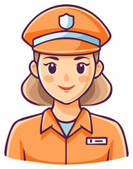 Cartoon portrait of a uniformed woman in cap smiling at camera