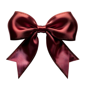 A studio photo of a satin ribbon bow in red tied neatly with realistic shadow - isolated on a white background