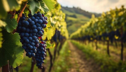 Naklejka premium Vibrant Red Wine: Pre-Harvest Grape Vines In Southern Styria, Austria - A Picturesque View Of Lush Vineyards In Austria.