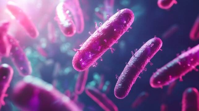 Abstract microbial scene showing lactobacillus bulgaricus in motion form