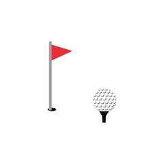 Golf ball and flag. Golf sport ball flag and hole vector design illustration