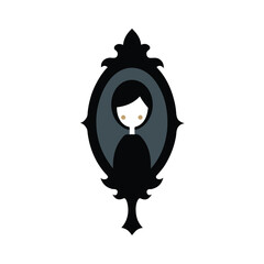 Gothic mirror revealing reflection of a mysterious ghost vector art illustration