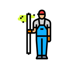 worker handling old fluorescent protective gloves color icon vector illustration