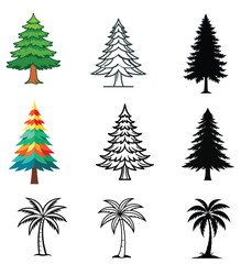 Flat Tree Vector Icons – 9 Design Elements in EPS Format