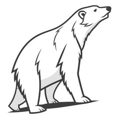 Stylized illustration of a wolverine standing on its hind legs with its head tilted back and looking up
