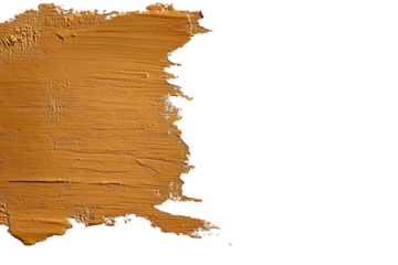 A dry-brushed sienna stroke with visible grain marks and uneven paint distribution on a white surface