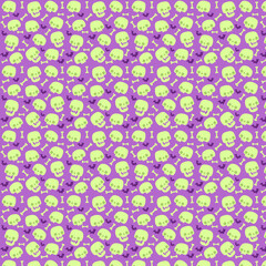 Spooky Skull and Bone Pattern on Purple Background