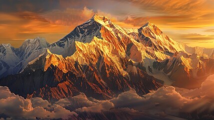 Naklejka premium Snow-Capped Mountains Mirror in Clear Blue Sky and Lake: A Vivid Scene of Majestic Peaks Reflecting in Pristine Waters Under a Lively Azure Sky