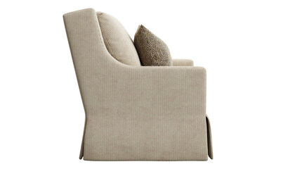 Classic beige corduroy fabric upholstery chair with pillow. 3d render.