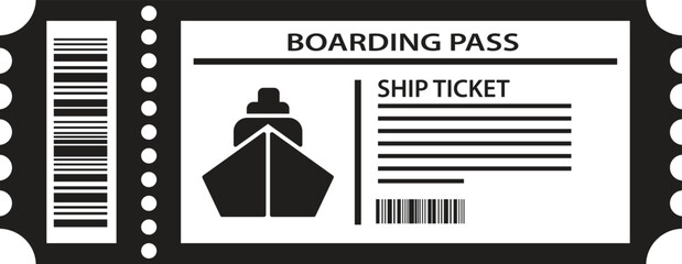 Black and white ship boarding pass ticket illustration