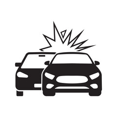 Black and White Icon Illustration of Rear-End Car Collision with Impact Symbol
