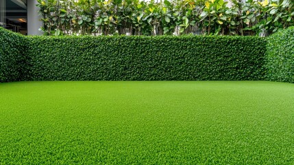 A serene garden features meticulously arranged greenery, colorful plants, and winding paths under a clear sky, inviting relaxation and exploration