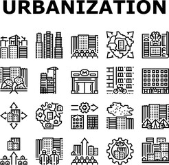 urbanization city development icons set vector