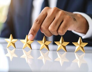 Businessperson giving a five-star rating to a product or service.