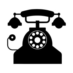 Silhouette of an old fashioned rotary telephone standing upright with transparent background