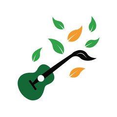 Guitar neck extending into a canopy of musical foliage vector art illustration