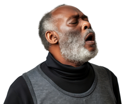 PNG Black mature man having difficulty in breathing adult contemplation moustache.