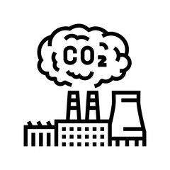 power plant releasing co2 air pollution line icon vector illustration