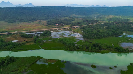 Fototapeta premium Drone View of Citarum River at Jatiluhur Dam, Purwakarta – Stunning Aerial Landscape