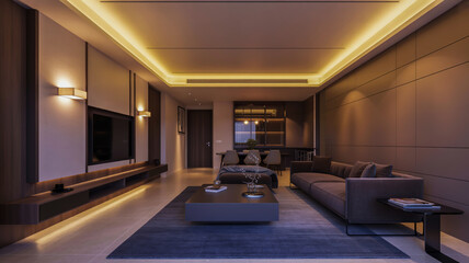 Contemporary Living Room with Ambient Lighting and Entertainment Unit interior design