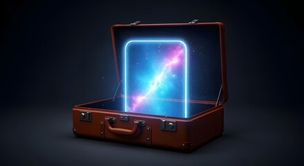 3d render of a suitcase with a map