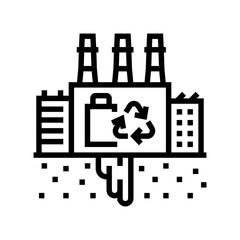 Obraz premium toxic waste battery recycling plant contaminating land line icon vector illustration