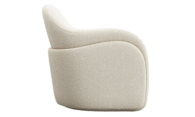 Classic beige boucle fabric upholstery swivel chair. 3d render.