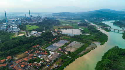 Fototapeta premium Drone View of Citarum River at Jatiluhur Dam, Purwakarta – Stunning Aerial Landscape