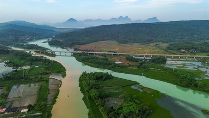 Fototapeta premium Drone View of Citarum River at Jatiluhur Dam, Purwakarta – Stunning Aerial Landscape