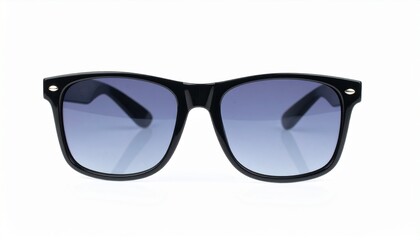 Black sunglasses on white surface isolated for fashion mockup use