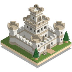 Castle. Isometric. Isolated on white background. Vector illustration.