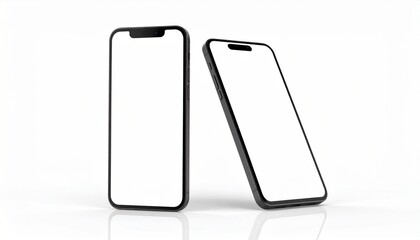 Blank mobile phone with white screen isolated on minimalist white background for UI/UX mockups