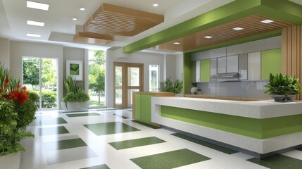 Modern Interior Design of Bright and Open Kitchen in Contemporary House with Green Accents