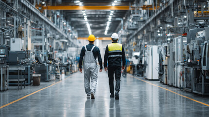 Factory Technicians Inspecting Manufacturing Plant