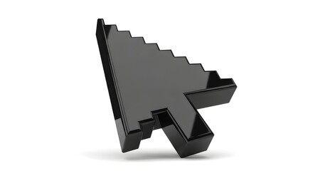 Glossy black pixelated computer mouse cursor arrow isolated on white background