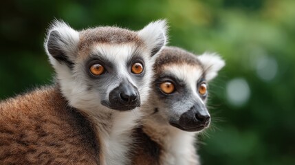 Obraz premium Lemurs interacting playfully in a lush forest habitat wildlife photography natural environment close-up view