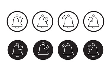Notification bell icon set, Notification bell symbols in white background, Alarm symbol. Ringing bells reminder icon, vector illustration eps 10.