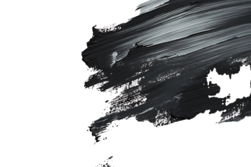 A moody charcoal gray brushstroke with raw texture and deliberate directional strokes across clean white space. 