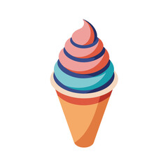 Ice Cream Cone with Swirled Pink and Blue Flavors on White Background dessert sweet