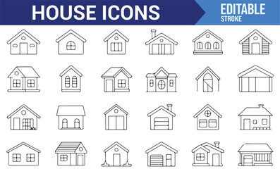 Various house icons depicting residences with garages and storefront designs.