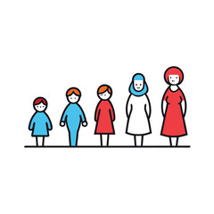 Line of women through history from cave drawings to today vector art illustration