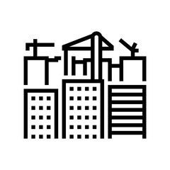 Obraz premium city skyline cranes urbanization line icon vector illustration