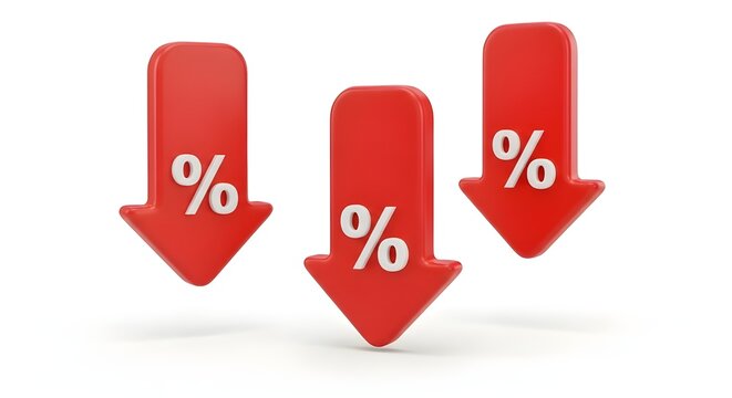 Three red arrows with percentage signs pointing downwards indicating a decrease