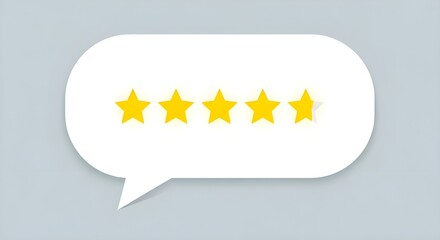 Five yellow stars displayed inside a white speech bubble against a grey background