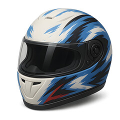 3D Isometric Full-Face Motorcycle Helmet with Blue Brushstroke Design

